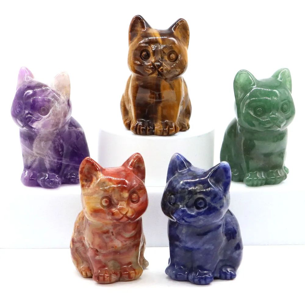 Amethyst Crystal Cat Figurine – Hand-Carved Healing Stone Statue for Meditation & Home Decor