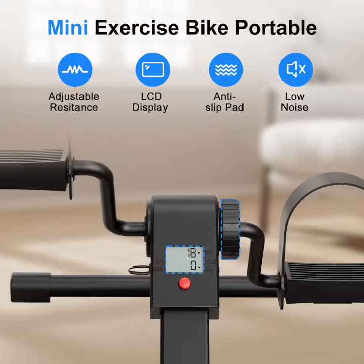 Under Desk Mini Exercise Bike Folding Pedal Exerciser with LCD Display for Leg and Arm Workouts