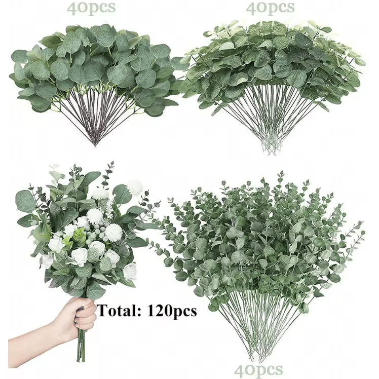 Artificial Eucalyptus Leaves Stems Set – Realistic Greenery for DIY Decor & Events (30/60/120PCS)