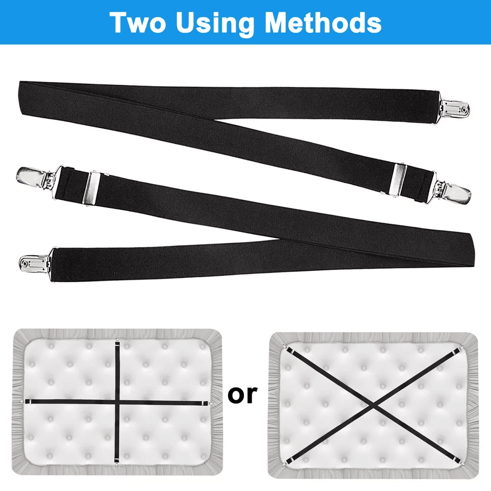 Adjustable Bed Fitted Sheet Straps Suspenders Belt with Gripper Fastener Clips, Heavy-Duty Elastic Mattress Holders