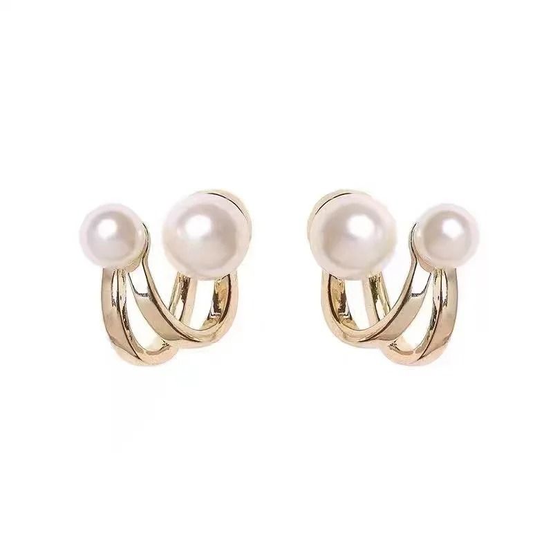 Irregular Pearl Double Hoop Stud Earrings