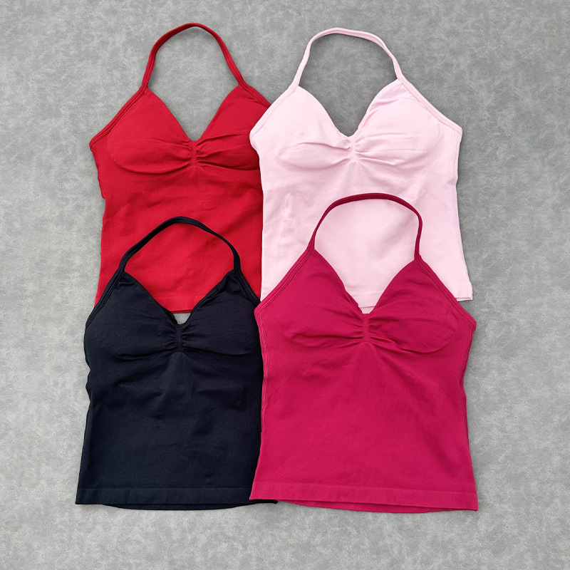 Sexy V Neck Gym Tank Top Seamless Sports Running Tank Slim Fit Yoga Padded Workout Vest for Women