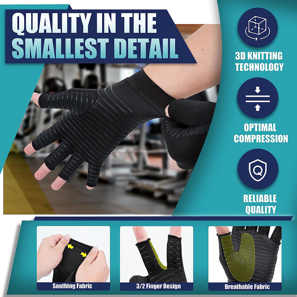Fitness Compression Wristband Gloves for Arthritis, Copper Wrist Support, Rehabilitation Gloves Women Men