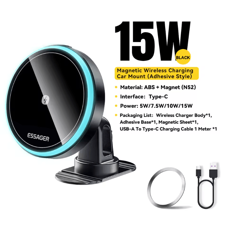 Magnetic Wireless Car Charger and Phone Holder with 360 Degree Rotation