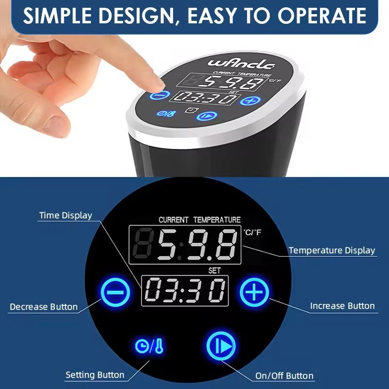 1100W Sous Vide Immersion Cooker with LCD Touch Display and Waterproof Design