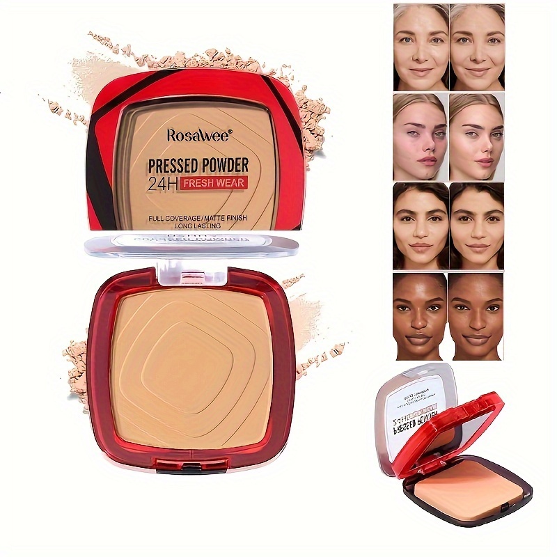 Matte Full Coverage Pressed Powder Foundation with Puff 24H Fresh Wear, Weightless Finishing Makeup