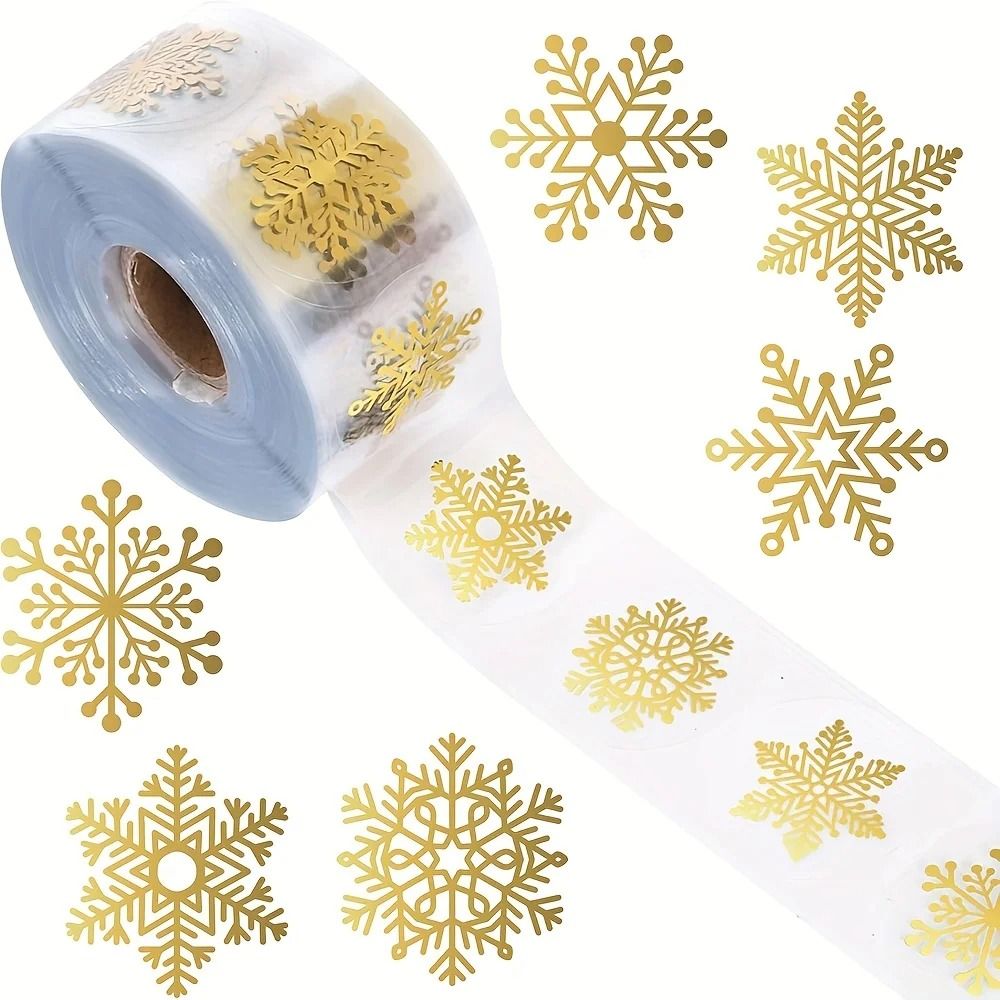 Golden Snowflake Christmas Sealing Stickers Transparent Round Adhesive Gift Packaging Roll