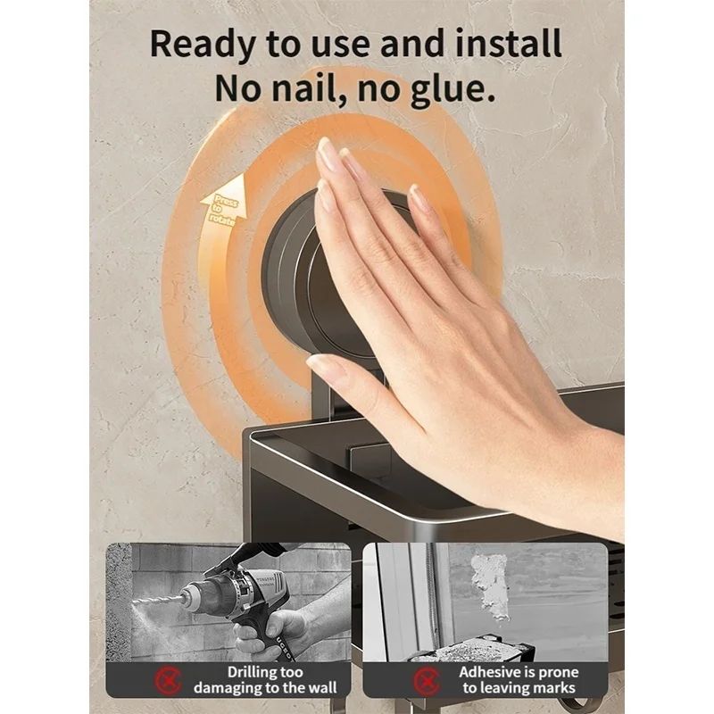 No Drill Suction Bathroom Storage Rack