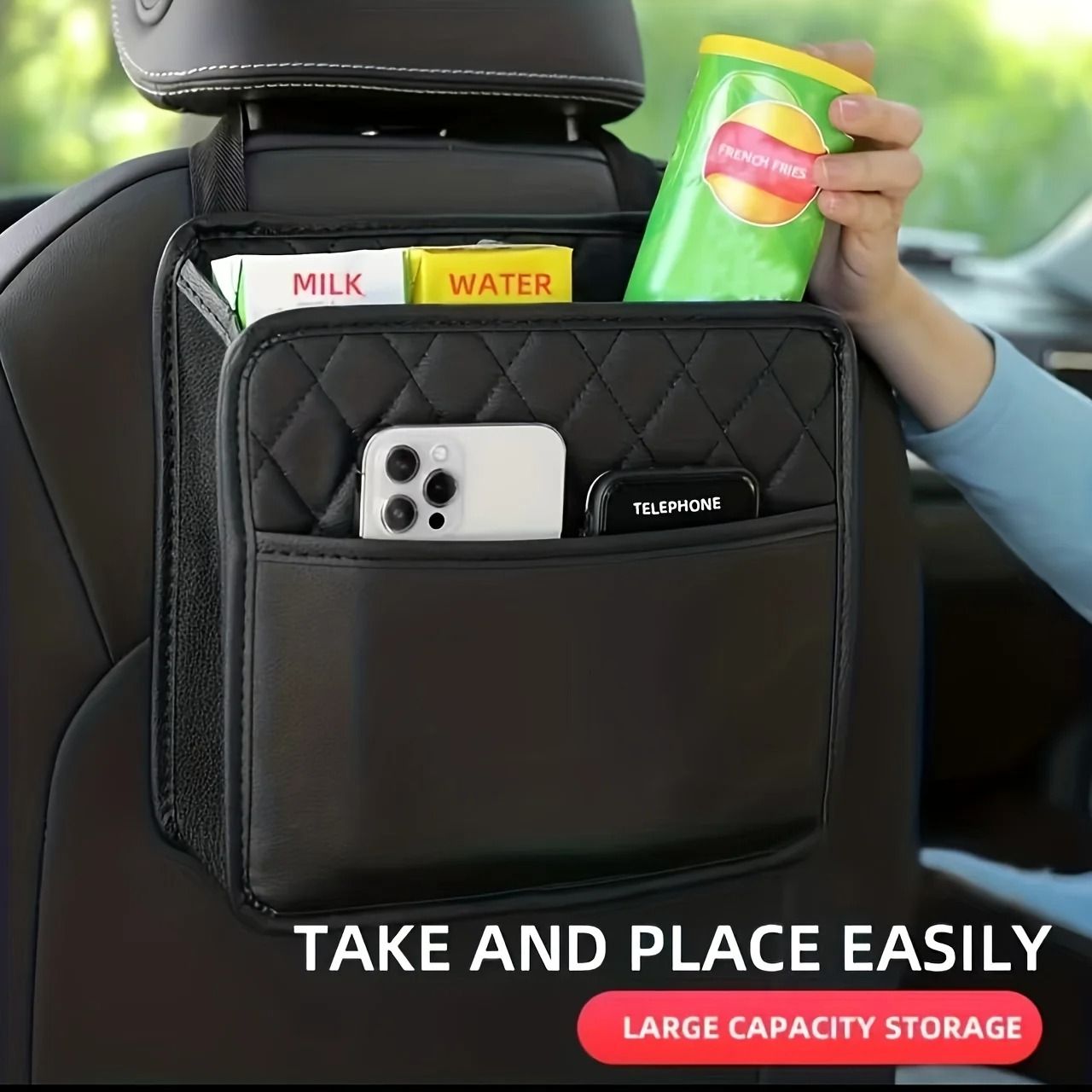 Premium Synthetic PU Leather Car Seat Storage Bag