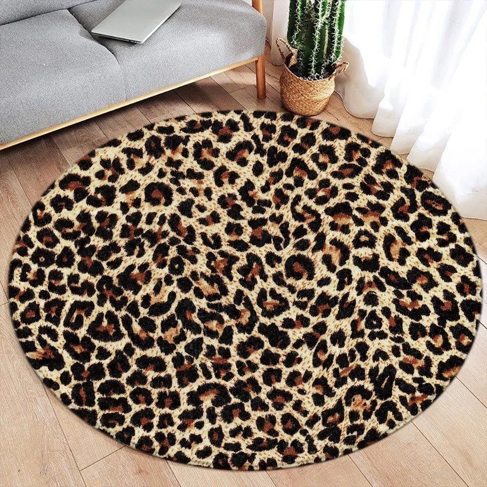 Savanna Chic Round Leopard Rug – Soft Leopard Print Rug for Bedroom, Living Room & Vanity Spaces