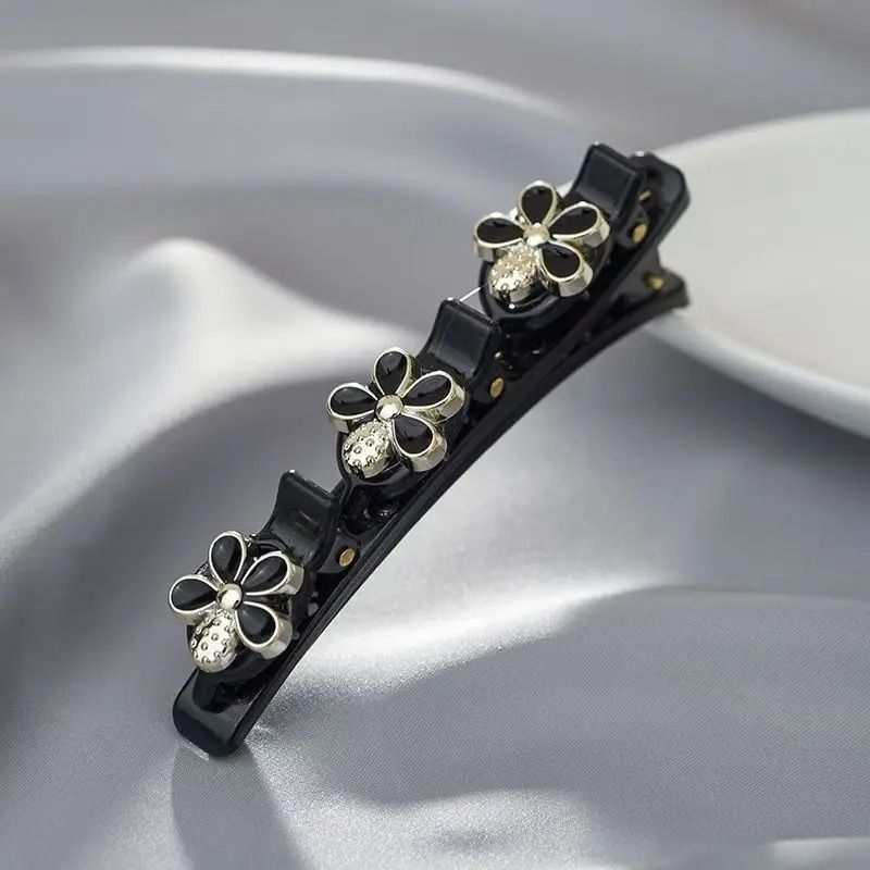 Double Layer Braided Hairclip with Rhinestone and Faux Pearl Accent