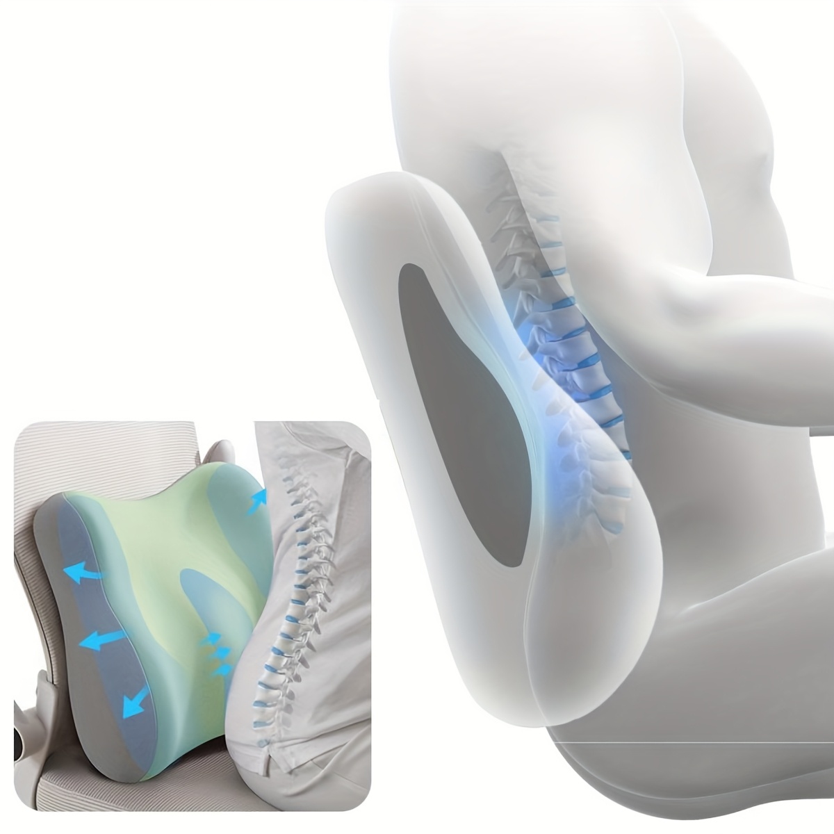 Ergonomic Memory Foam Car Seat Cushion and Lumbar Support Pillow for Back Pain Relief