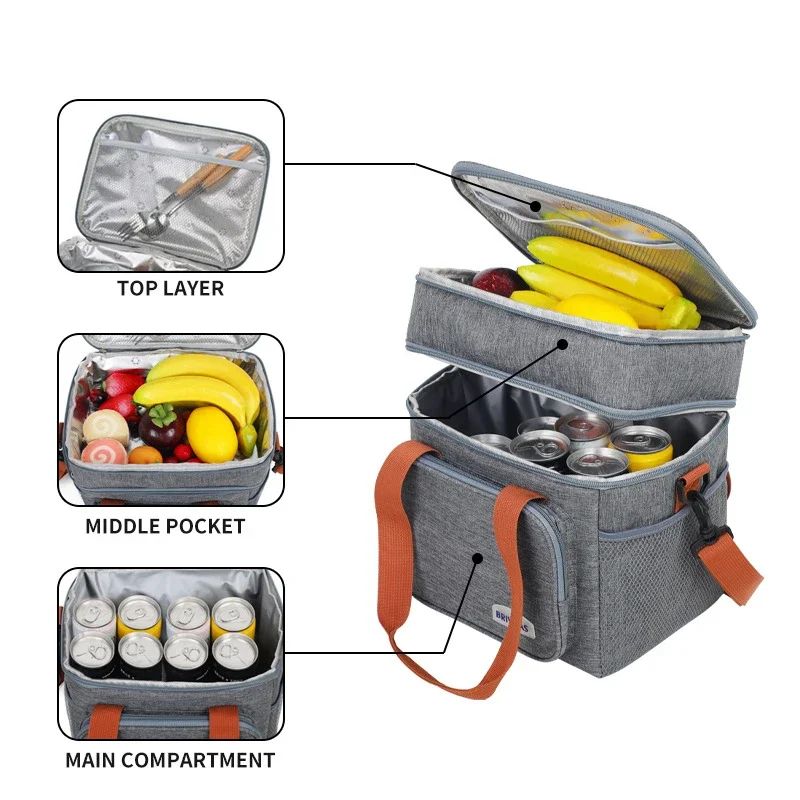 Double Layer Large Capacity Insulated Lunch Bag
