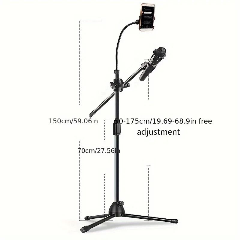 Tripod Boom Microphone Stand with Adjustable Arms and Mic Clip