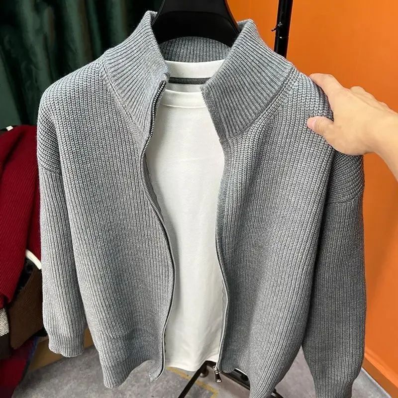 Vintage Zip Knit Cardigan – Mens Zip Cardigan Sweater Loose-Fit Retro Knit Jacket for Spring & Fall