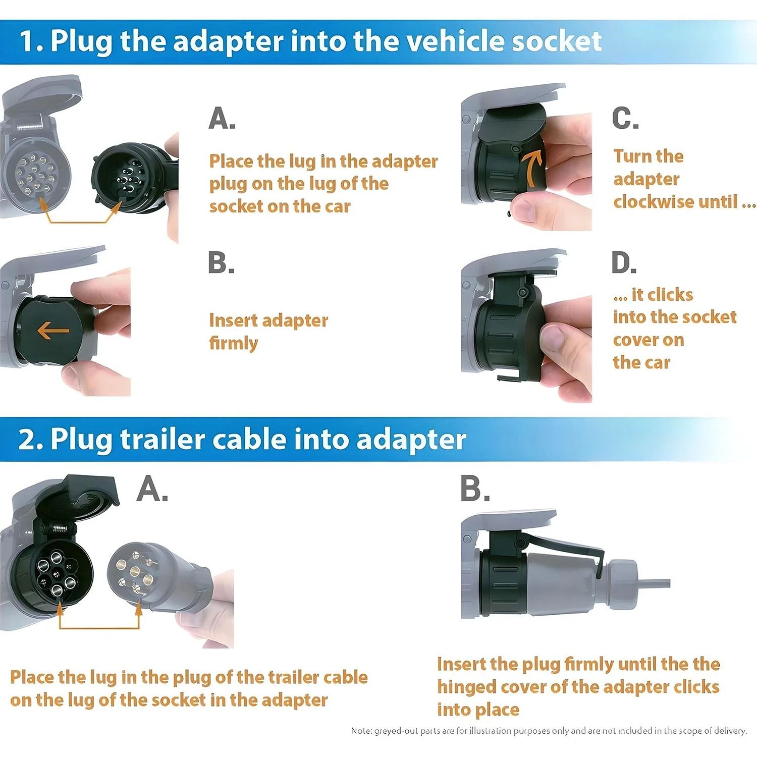 Trailer Adapter Plug to Convert 13 Pin Vehicle Socket to 7 Pin Trailer Connection