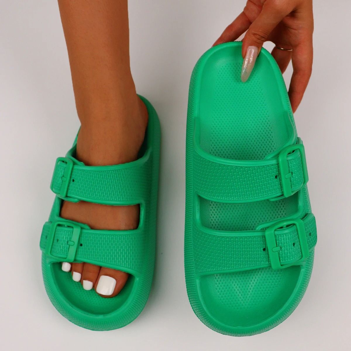 Couple Anti Slip Slides with Double Buckle Home Slippers