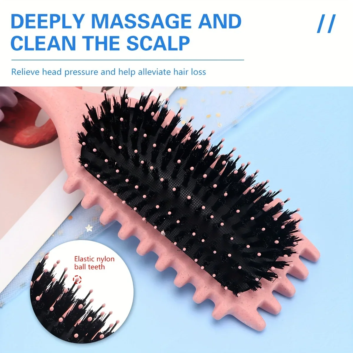 Curly Hair Detangling Brush, Scalp Massage Comb with Cleaning Claw and Natural Bristles Styling Tool