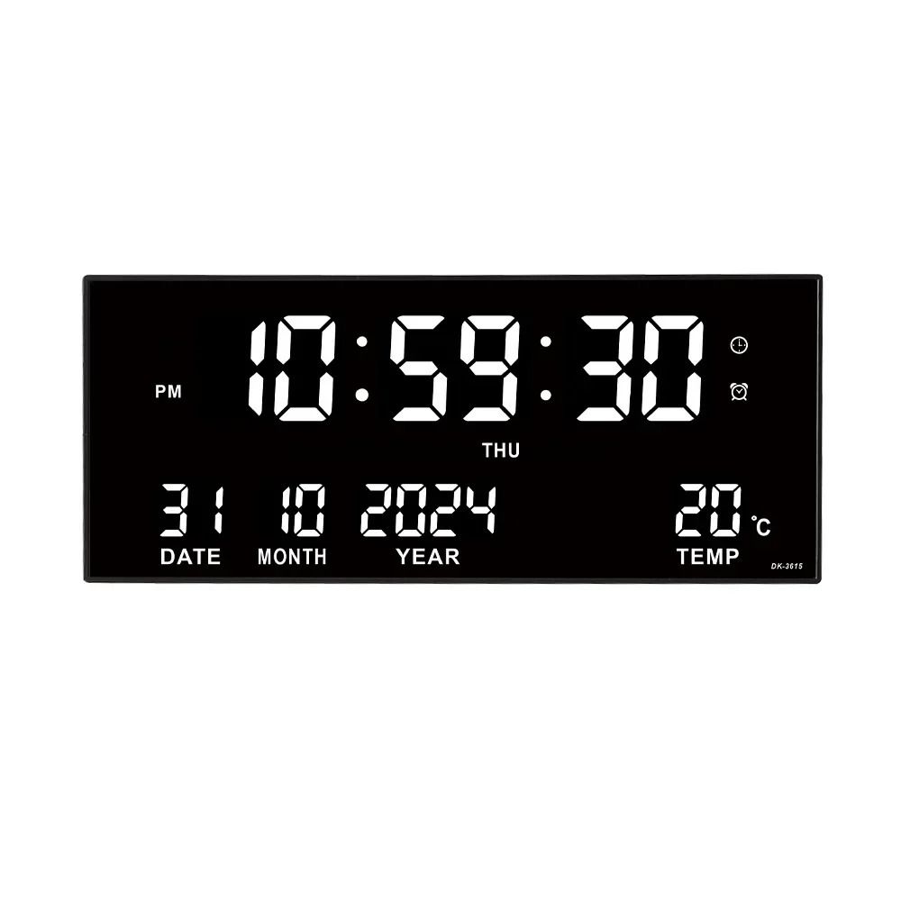 Digital Large Wall Clock Alarm Temperature Date Calendar Display 8 Sets of Alarm Clocks 14'' Electronic LED Clock Plug i