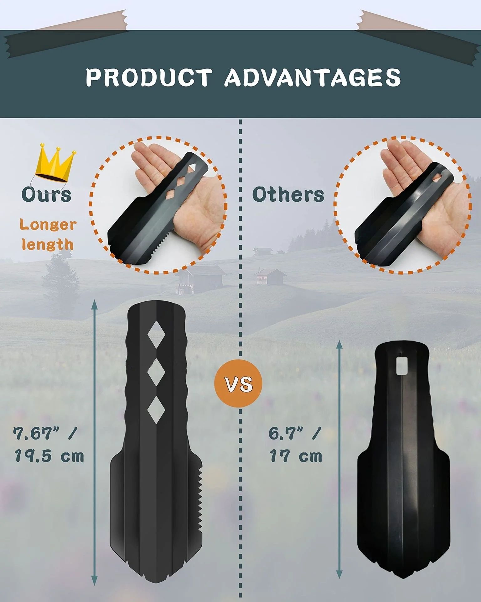 Ultralight Backpacking Trowel Multitool with Long Handle