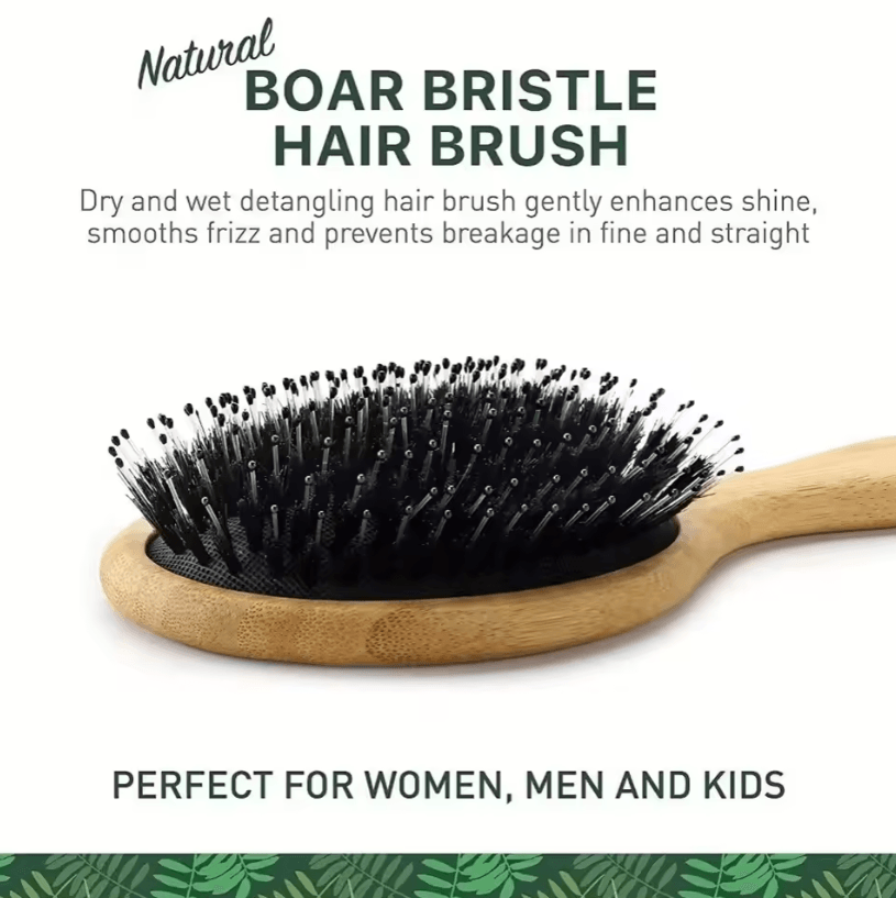 Natural Boar Bristle Hair Brush with Bamboo Handle – Anti-Static Scalp Massage and Detangling Comb