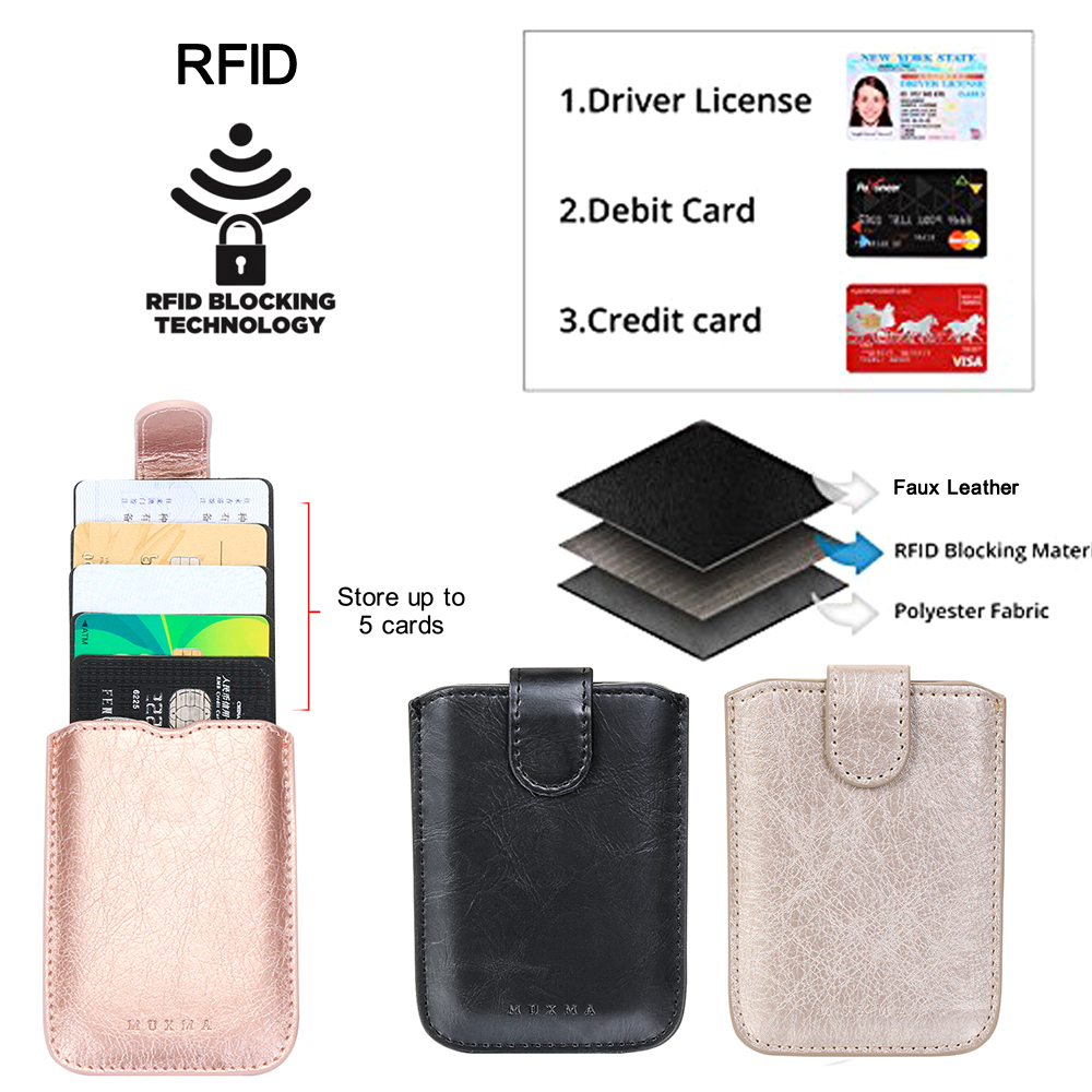 Universal Phone Card Holder with 5 Card Pockets, PU Leather Wallet for Men and Women