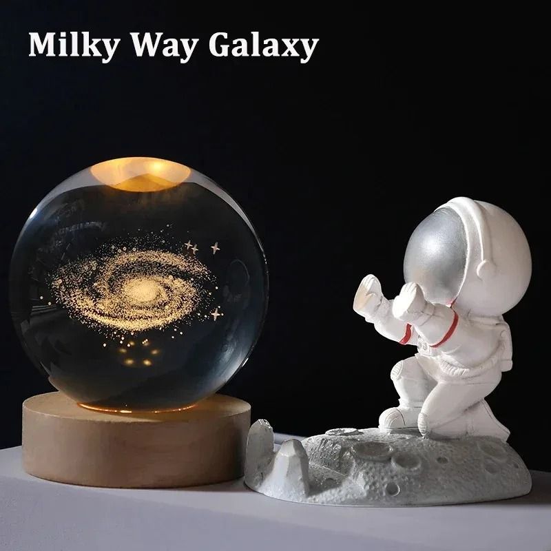 3D Crystal Ball LED Galaxy Lamp with Solar System Engraving