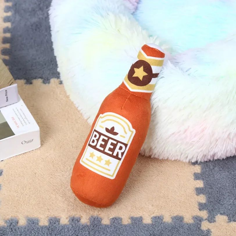 Plush Beer Bottle Dog Squeaky Toy