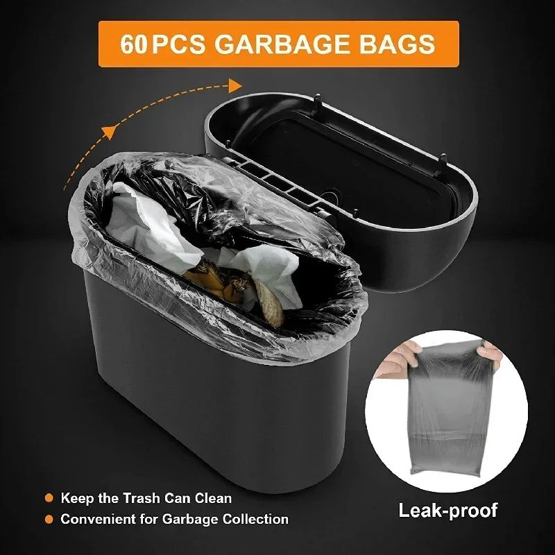 Leak-Proof Car Trash Can with Lid Mini Garbage Bin and 300 Bags