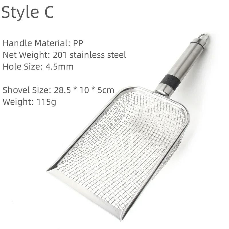Stainless Steel Cat Litter Scoop Long Handle Metal Waste Shovel
