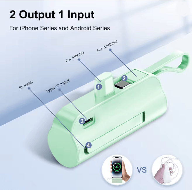 Mini Power Bank Portable USB C Phone Charger Compact Capsule Battery Pack
