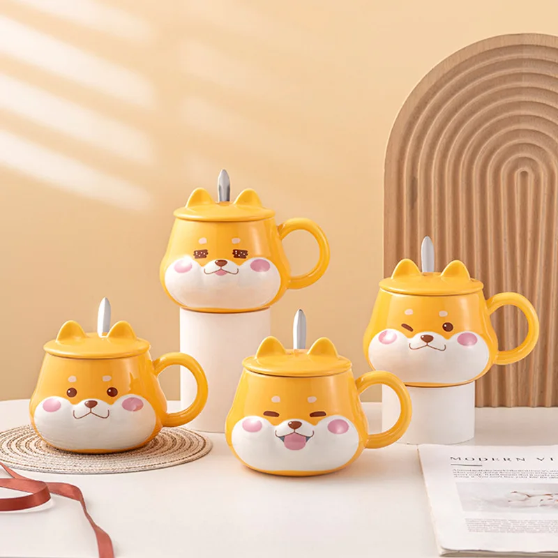 Creative Ceramic Mug with Lid, Cute Household Breakfast Mugs, Office Coffee Cup, Couple Water Cups Drink ware