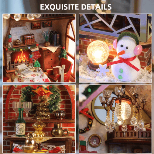Christmas Night Warm House Miniature Dollhouse DIY Kit with Music Box