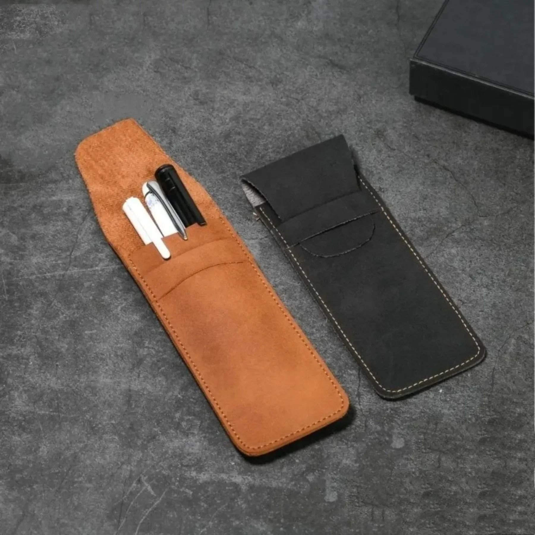 Vintage Frosted PU Leather Double Pen Case Set