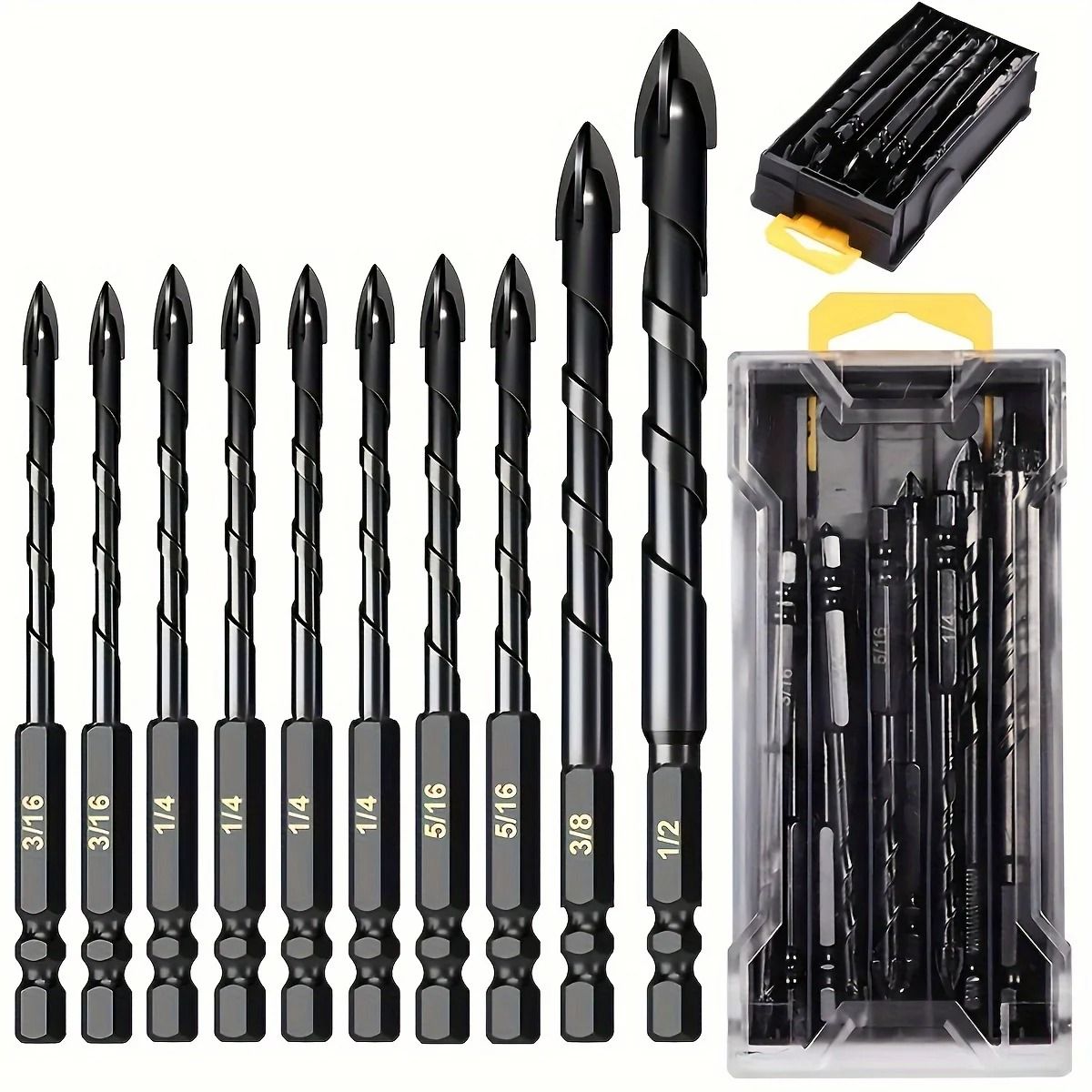 10-Piece Tungsten Carbide Drill Bit Set – Heavy-Duty Cross Head Bits for Multi-Material Drilling