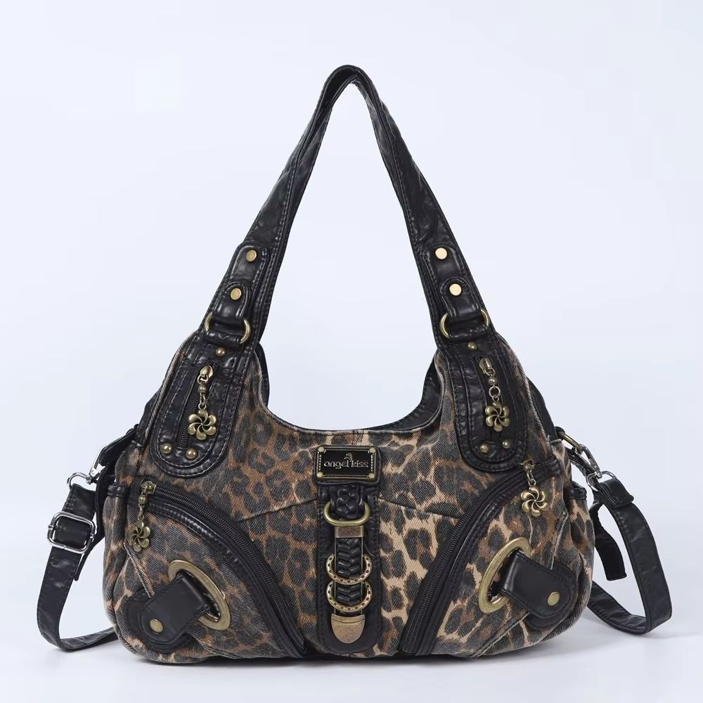 Angelkiss Leopard Print Women's Shoulder Bag Top-Handle Satchel Large Tote Purse
