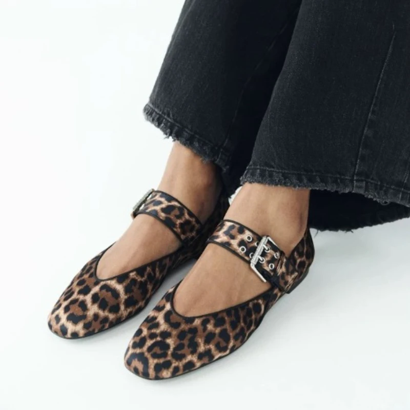 Leopard Retro Dress Shoes, Shoes Women Flats, Autumn Pointed Toe Loafers, Shallow Mouth Ballerinas