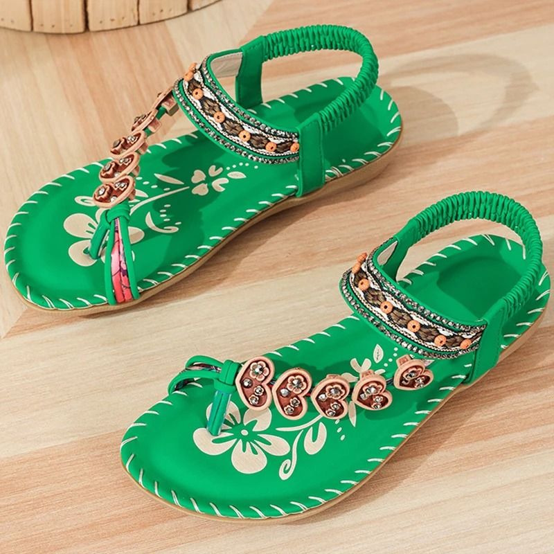Women bohemia style low heel sandals breathable casual beach summer shoes