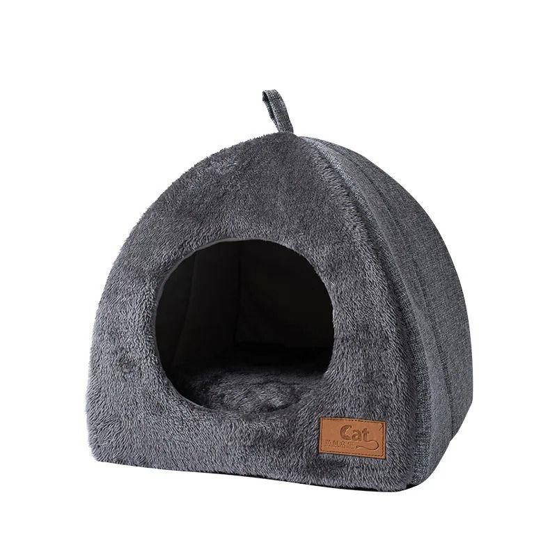 Triangular Cat Cave Bed Plush Enclosed Cat House Warm Pet Bed for Cats and Small Dogs