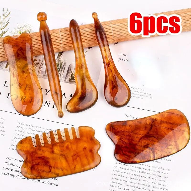 6-in-1 Resin Gua Sha Massage Tool Kit for Face & Body, Facial Scraping Board for Neck Arms Legs Back Eye Care