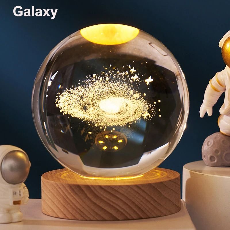 3D Crystal Ball LED Galaxy Lamp with Solar System Engraving