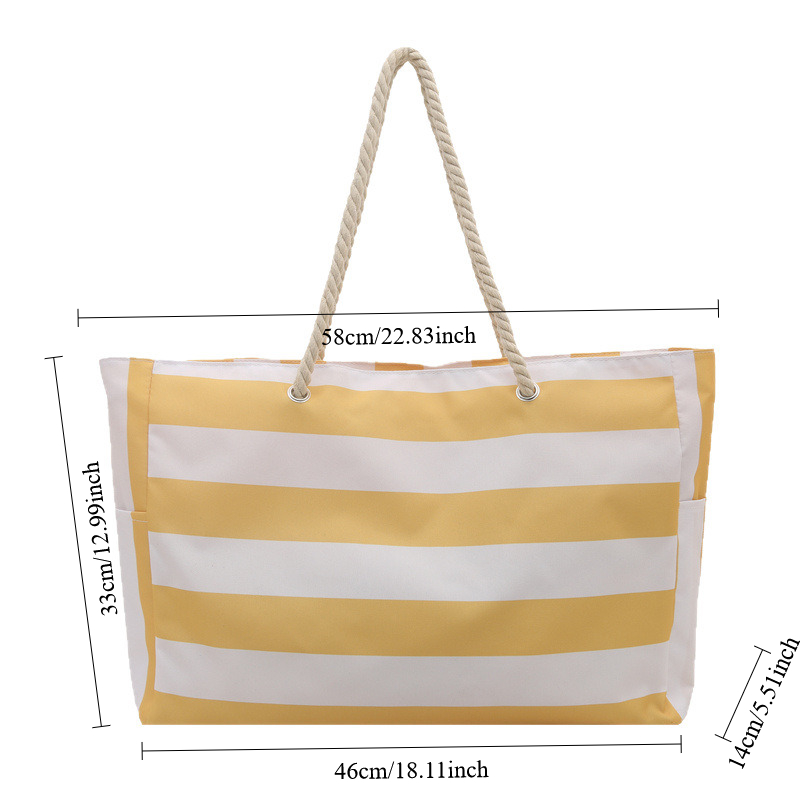 Waterproof Foldable Beach Bag Large Striped Canvas Travel Tote