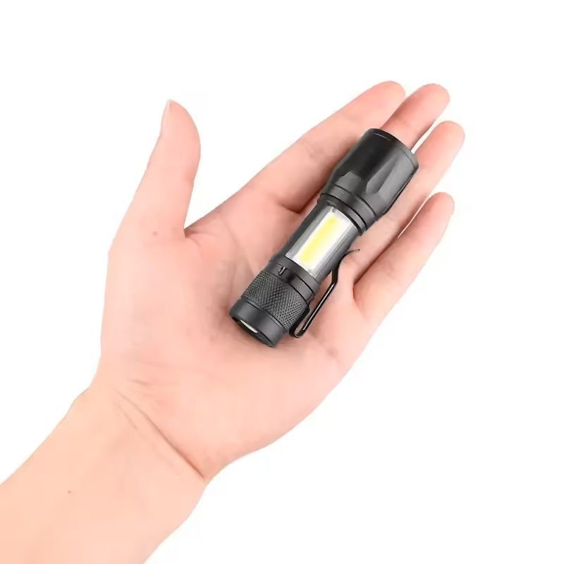 Mini LED Flashlight with COB+XPE – USB Rechargeable, Zoomable Focus, Tactical Design with Pen Clip