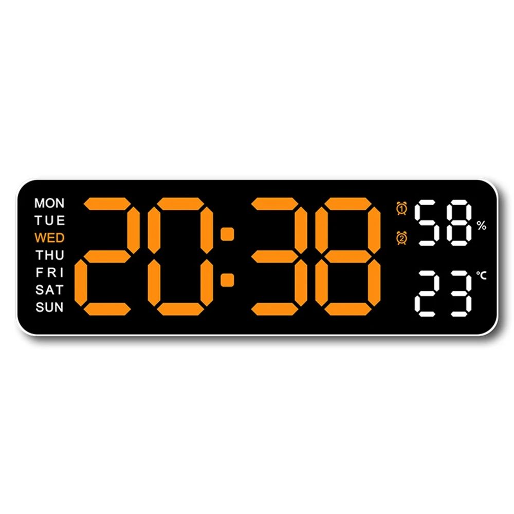 9-Inch Large Digital Wall Clock with Temperature, Humidity & Auto-Dimming Alarm Display