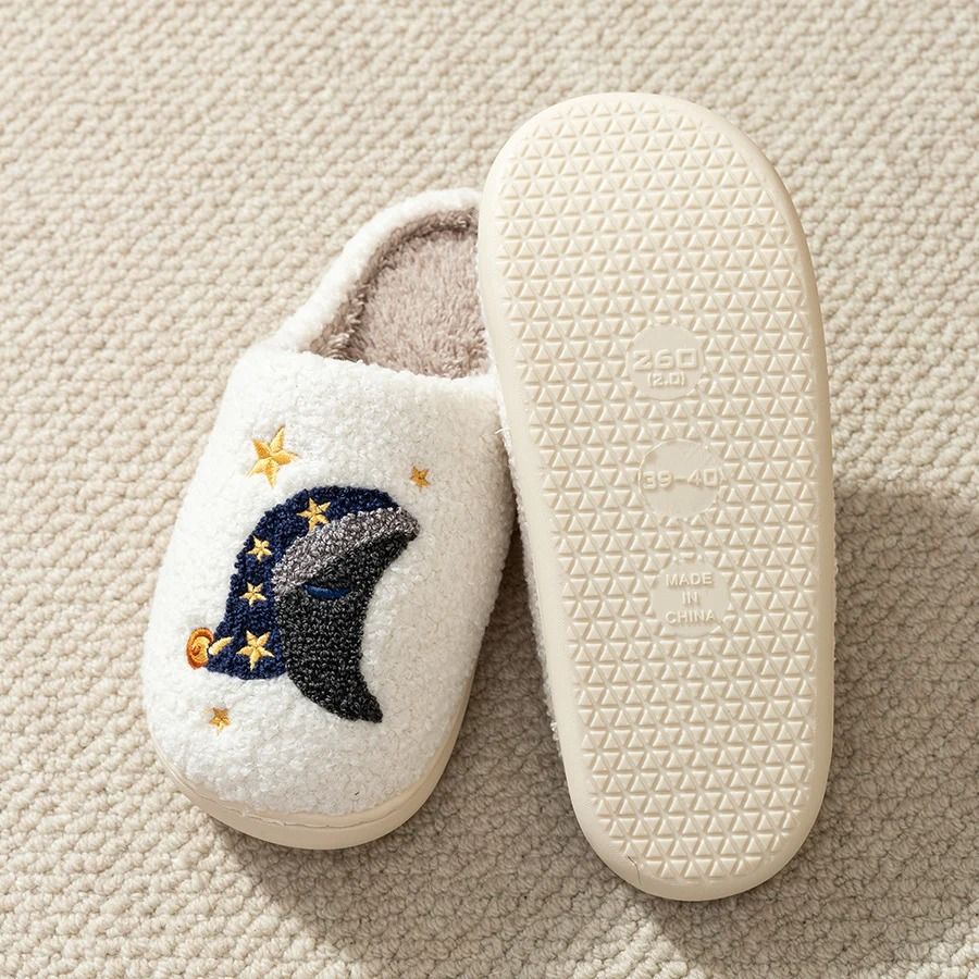 Womens Star Moon Winter Slippers Soft Warm Indoor House Shoes