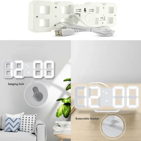 3D LED Digital Wall Clock Alarm Time Date Temperature Display Modern Desk and Wall Clock