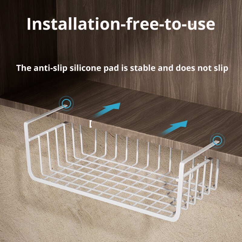 Hanging Iron Net Basket for Storage, Large Capacity Under Cabinet Wall Basket, Kitchen Tools Organizer