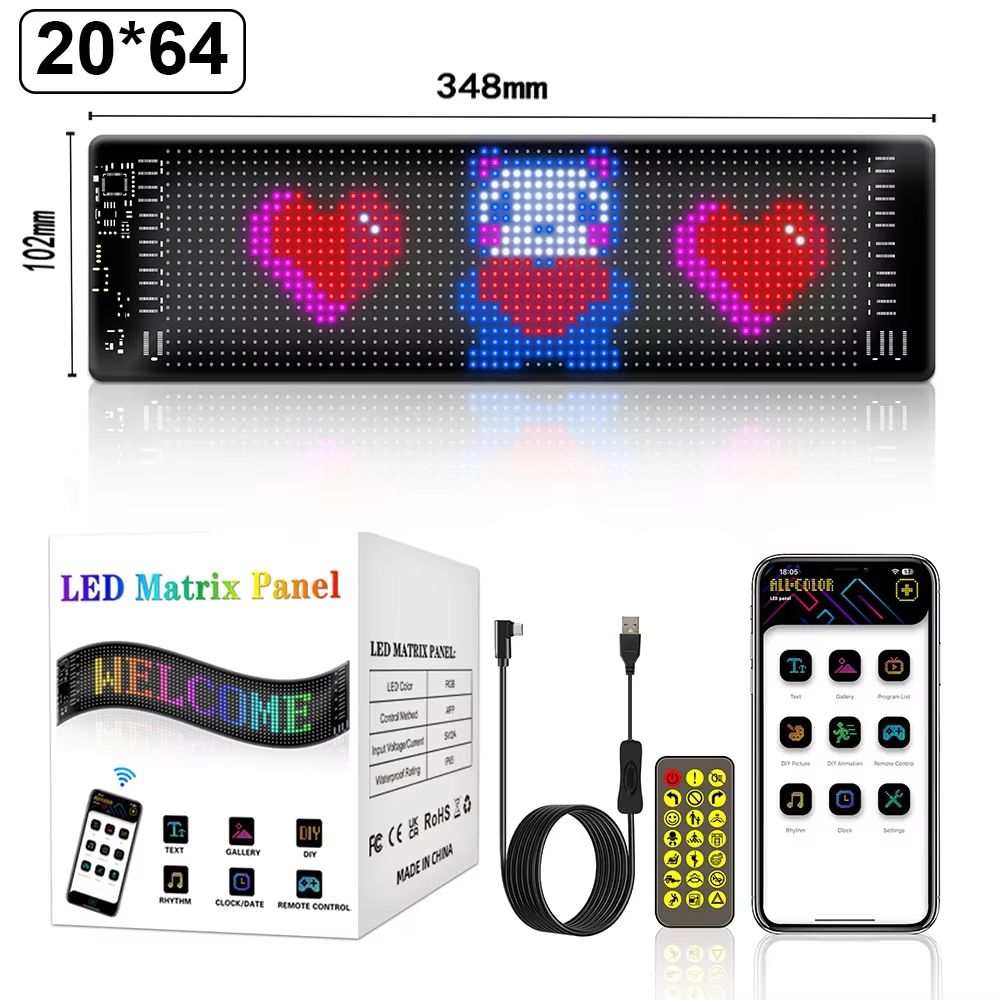 Bluetooth App Controlled RGB LED Matrix Car Display Custom Scrolling Message Panel