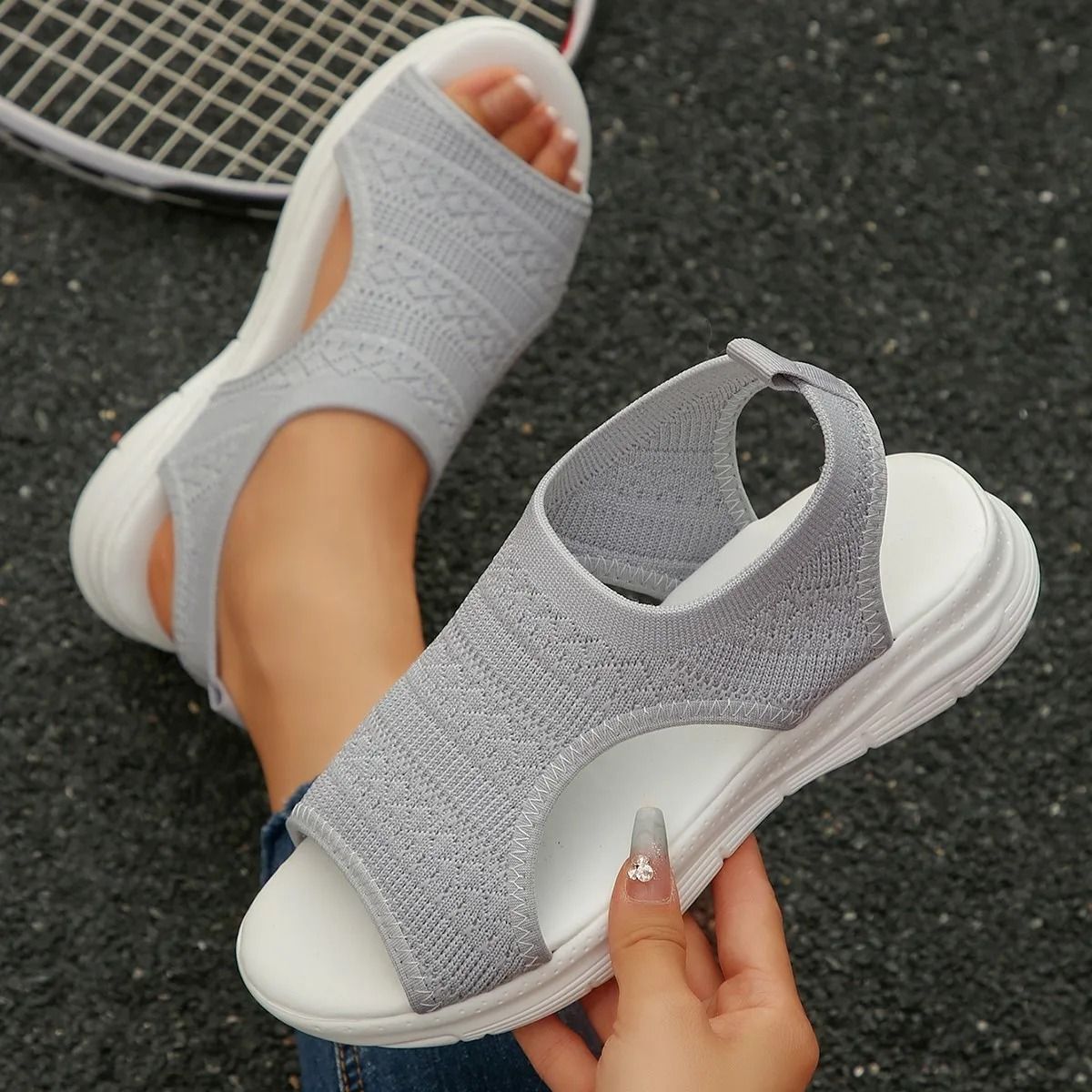 Women Knit Wedge Sandals Slip On Lightweight Summer Shoes