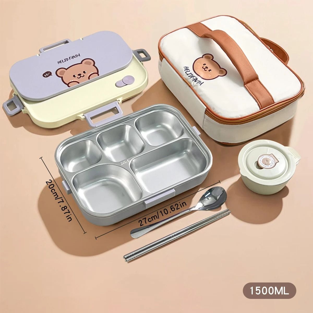 Stainless Steel Divided Lunch Container Large Capacity Bento Lunch Box Set
